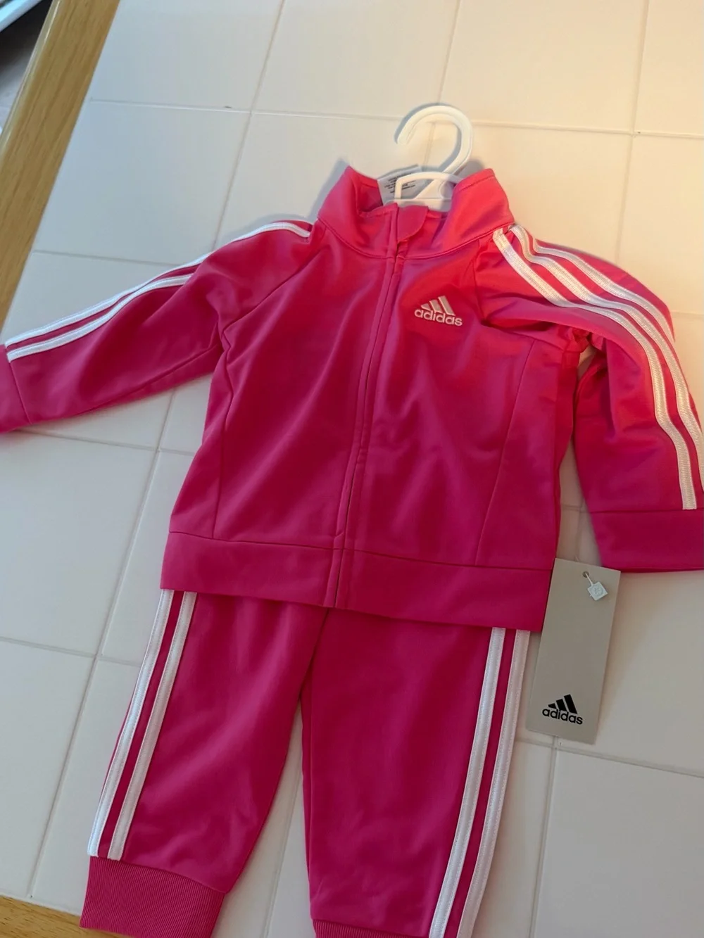 adidas Kids Hot Pink 2-Piece Track Set with White Stripes